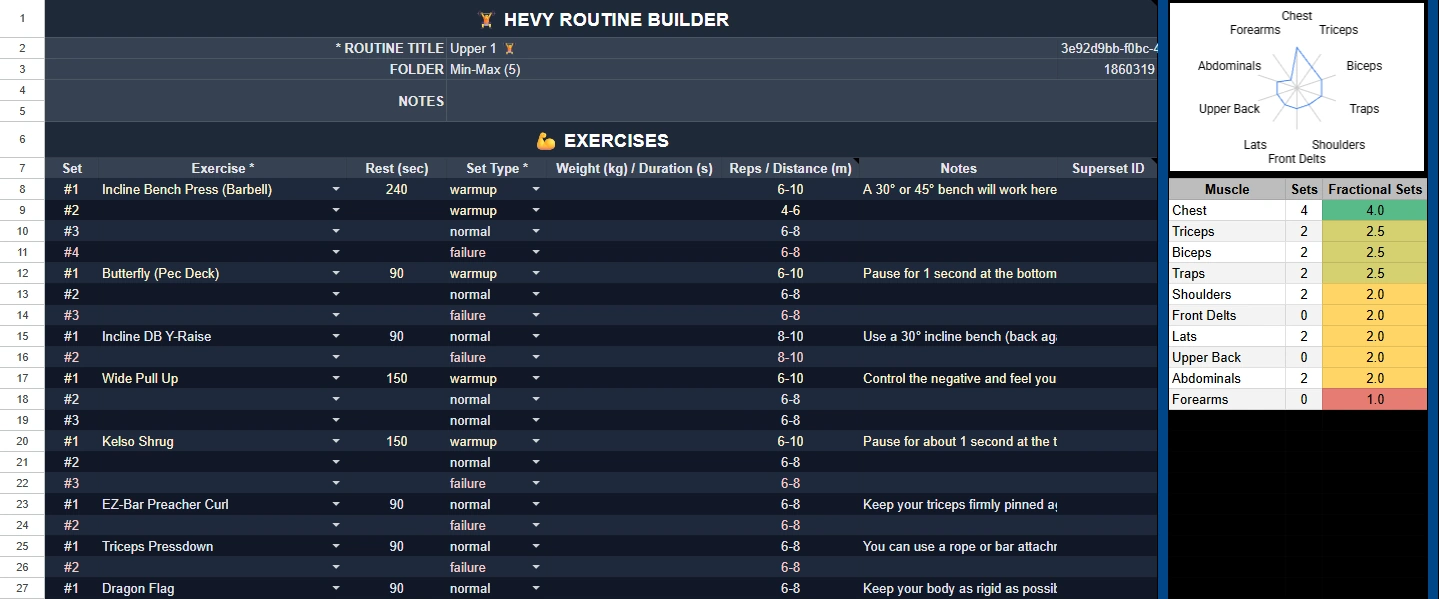 Hevy Tracker routine builder interface