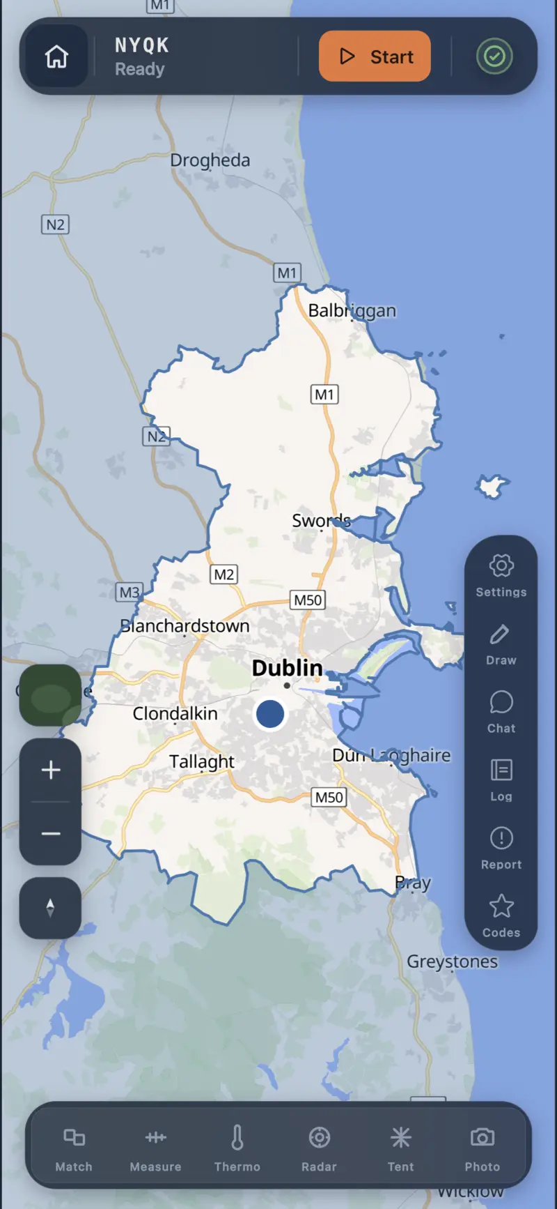Jet Lag Map Companion live map ready to start with question tools on the bottom bar