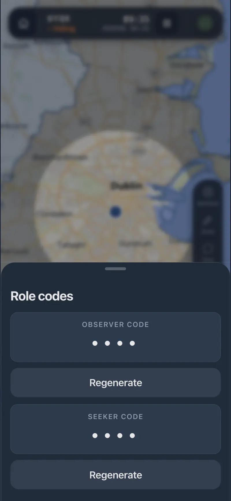 Session role codes sheet for seekers and hiders
