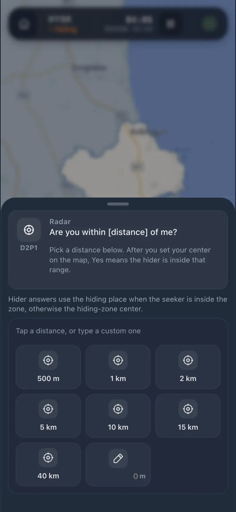 Radar tool distance picker for an inside-or-outside question